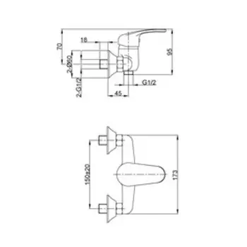 Смеситель для душа Eleanti ELT4030 однорычажный, шланг, лейка, кронштейн, цвет хром