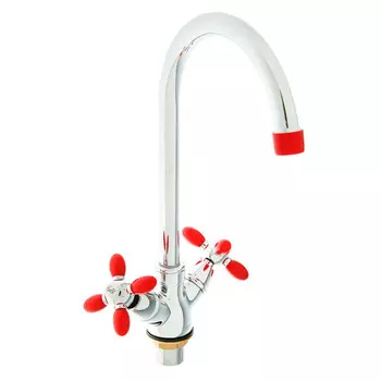 Смеситель для кухни Accoona A4582N, двухрычажный, высокий излив, красный/хром