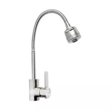 Смеситель для кухни Accoona A48104, однорычажный, с гибким изливом, нержавеющая сталь, хром