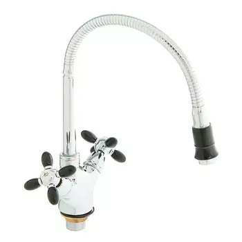 Смеситель для кухни Accoona A4882F, двухвентильный, с гибким изливом, черный/хром