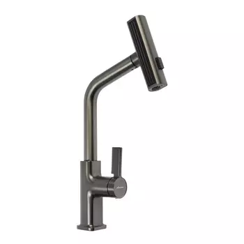 Смеситель для кухни Accoona A5490ST-9, с выдвижной лейкой, латунь, цвет оружейная сталь