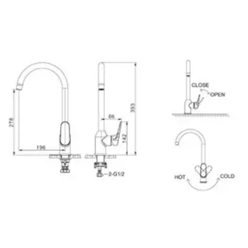 Смеситель для кухни BRAVAT Eler F7191238CP-RUS, однорычажный с высоким изливом, хром