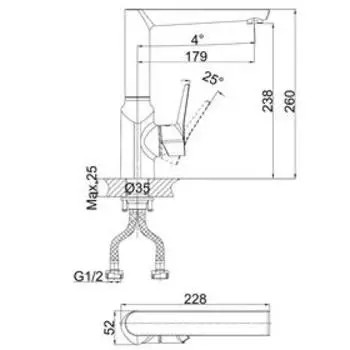 Смеситель для кухни D&K Rhein Mosel DA1262401, однорычажный, хром