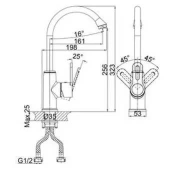 Смеситель для кухни D&K Rhein Paulinus DA1352401, однорычажный, хром