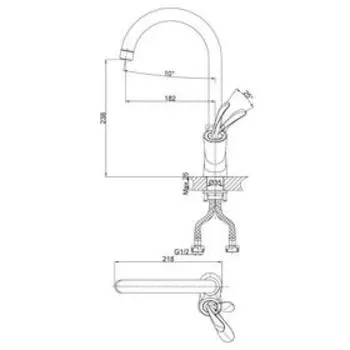 Смеситель для кухни D&K Venice Baciano DA1032459, однорычажный, черный/золото