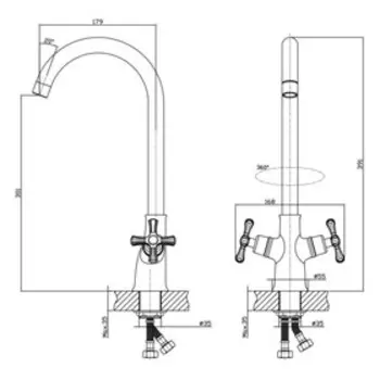 Смеситель для кухни DECOROOM DR52028, двухвентильный, длина излива 179 мм, хром