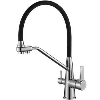 Смеситель для кухни DEVIDA DVS1509-18N, выход для питьевой воды, гибкий излив, черный