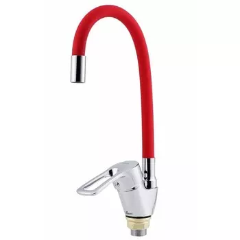 Смеситель для кухни FAUZT FZs-833-R129, однорычажный, длина излива 180 мм, хром/красный
