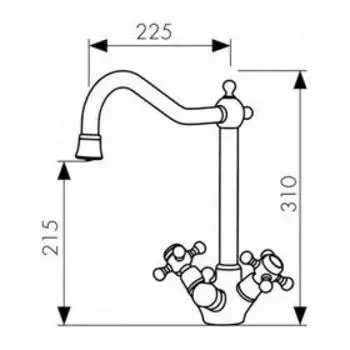 Смеситель для кухни KAISER Carlson Style 44333-1, двухвентильный, излив 225 мм, бронза