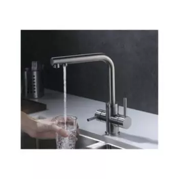 Смеситель для кухни OULIN OL-8021, двухрычажный, излив 206 мм, выход на питьевую воду, сатин 93012