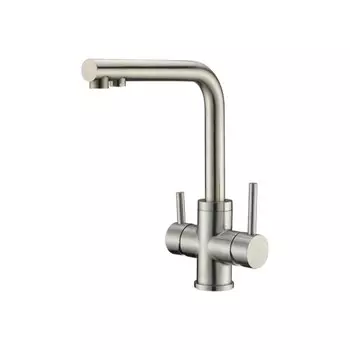 Смеситель для кухни OULIN OL-8021, двухрычажный, излив 206 мм, выход на питьевую воду, сатин 93012