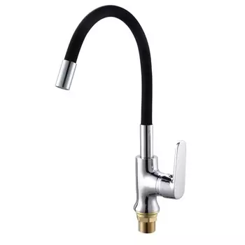 Смеситель для кухни "РМС" SL123BL-016F-1, гибкий излив, однорычажный, черный/хром