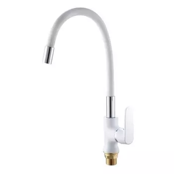 Смеситель для кухни "РМС" SL123W-016F-1, гибкий излив, однорычажный, белый/хром