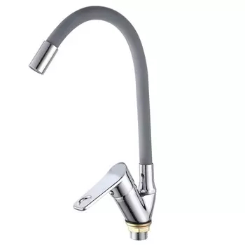 Смеситель для кухни "РМС" SL137GY-016F, однорычажный, гибкий излив, цинк, серый/хром