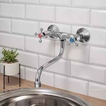 Смеситель для кухни "РМС" SL71-361, двухвентильный, настенный, цинк, хром