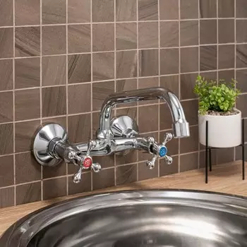 Смеситель для кухни "РМС" SL71-362, двухвентильный, настенный, цинк, хром