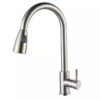 Смеситель для кухни "РМС" SUS124-017F-2, с вытяжной лейкой, нержавеющая сталь, сатин