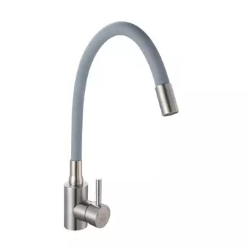 Смеситель для кухни "РМС" SUS124GY-016F, гибкий излив, однорычажный, серый/сатин