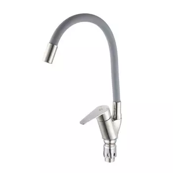 Смеситель для кухни "РМС" SUS126GY-016F, гибкий излив, однорычажный, серый/сатин