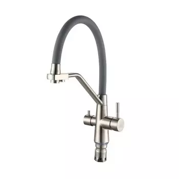 Смеситель для кухни "РМС" SUS127GY-016F-015, выход для питьевой воды, гибкий излив