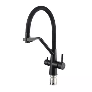 Смеситель для кухни "РМС" SUS127TBL-016F-015, выход для питьевой воды, гибкий излив, черный 102856
