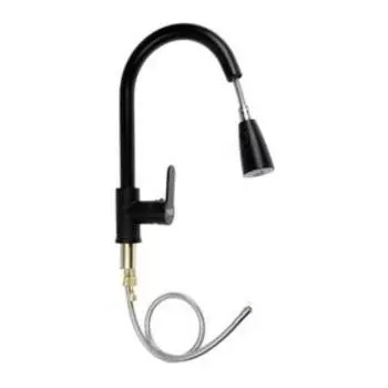 Смеситель для кухни ZEIN Z1299, однорычажный, выдвижная лейка, латунь, черный