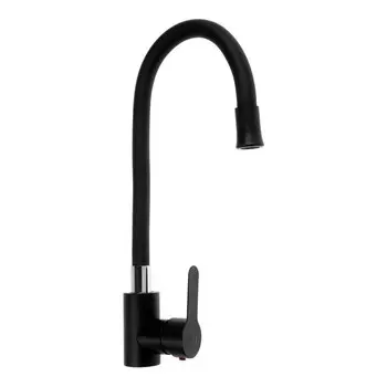 Смеситель для кухни ZEIN Z2754, гибкий силикон излив, картридж 35 мм, нерж. сталь, черный