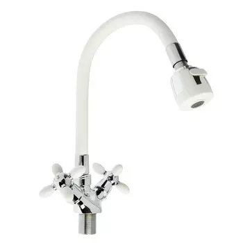 Смеситель для кухни ZEIN ZC2032, гибкий силиконовый излив, кран-букса латунь 1/2"