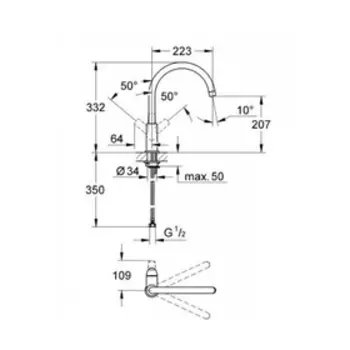 Смеситель для мойки GROHE Bau Edge, поворотный трубкообразный излив