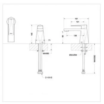 Смеситель для раковины BRAVAT Iceberg F176110G, однорычажный, латунь, золото