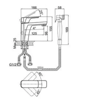 Смеситель для раковины D&K Berlin Freie DA1432601, однорычажный, гигиенический душ, хром