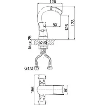 Смеситель для раковины D K Hessen Grimm DA1382801, двухвентильный, хром