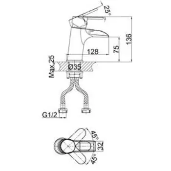 Смеситель для раковины D K Rhein Marx DA1392801, однорычажный, хром