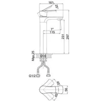 Смеситель для раковины D&K Rhein Reisling DA1272001, однорычажный, высокий излив, хром