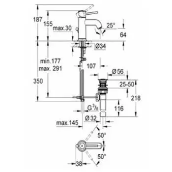 Смеситель для раковины GROHE BauClassic, сливной гарнитур