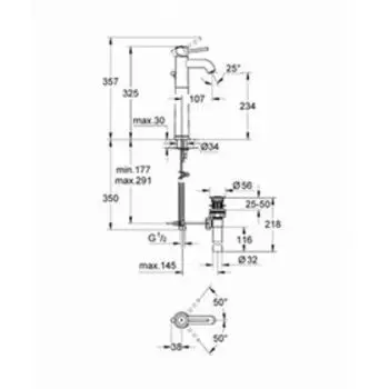 Смеситель для раковины GROHE BauClassic, свободностоящий