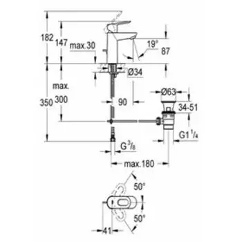 Смеситель для раковины GROHE BauLoop, со сливным гарнитуром