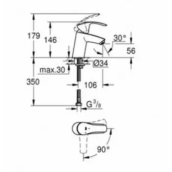 Смеситель для раковины GROHE Eurosmart 2015, гладкий корпус, S-size, с энергосберегающим картриджем