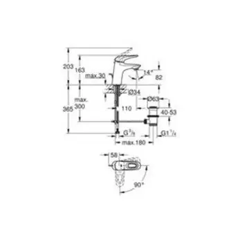 Смеситель для раковины GROHE Eurostyle 2015, со сливным гарнитуром, с энергосберегающим картриджем