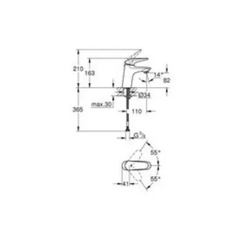 Смеситель для раковины GROHE Eurostyle 2015 Solid, гладкий корпус, S-Size