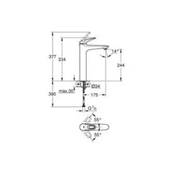 Смеситель для раковины GROHE Eurostyle 2015, свободностоящий, гладкий корпус