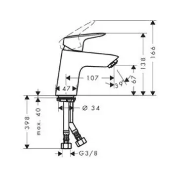 Смеситель для раковины Hansgrohe Logis 71071000, 70 мм, без донного клапана