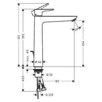 Смеситель для раковины Hansgrohe Talis E 71716000, 240 мм, с донным клапаном