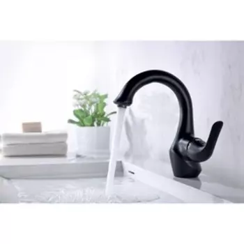 Смеситель для раковины Lemark Swan LM5406BG, однорычажный, клапан, излив 140 мм, черный