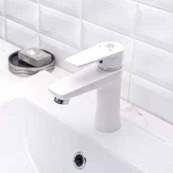 Смеситель для раковины "РМС" PL6-001F, картридж 35 мм, излив 100 мм, ABS-пластик, белый