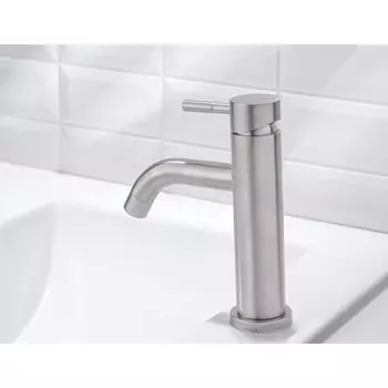 Смеситель для раковины "РМС" SUS128-001F, излив 130 мм, нержавеющая сталь, сатин