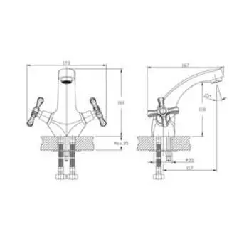 Смеситель для раковины RUSH Bianki BI7650-11, двухвентильный, хром