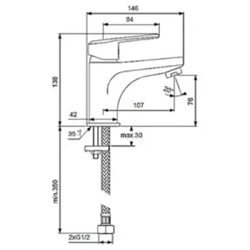 Смеситель для раковины Vidima "Баланс", литой излив 107 мм, без донного клапана, хром