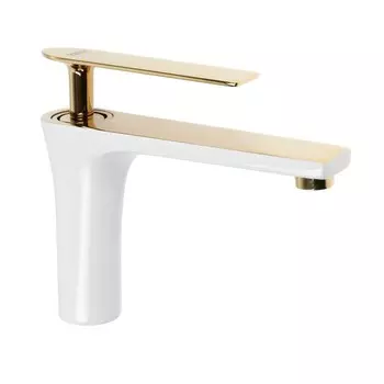 Смеситель для раковины ZEIN Z3875, однорычажный, высота излива 12 см, латунь, белый/gold=