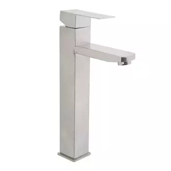 Смеситель для раковины ZEIN ZS-4, высокий, квадратный, картридж 35 мм, нерж. сталь, сатин